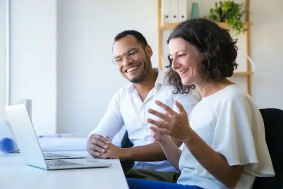 Happy people with laptop